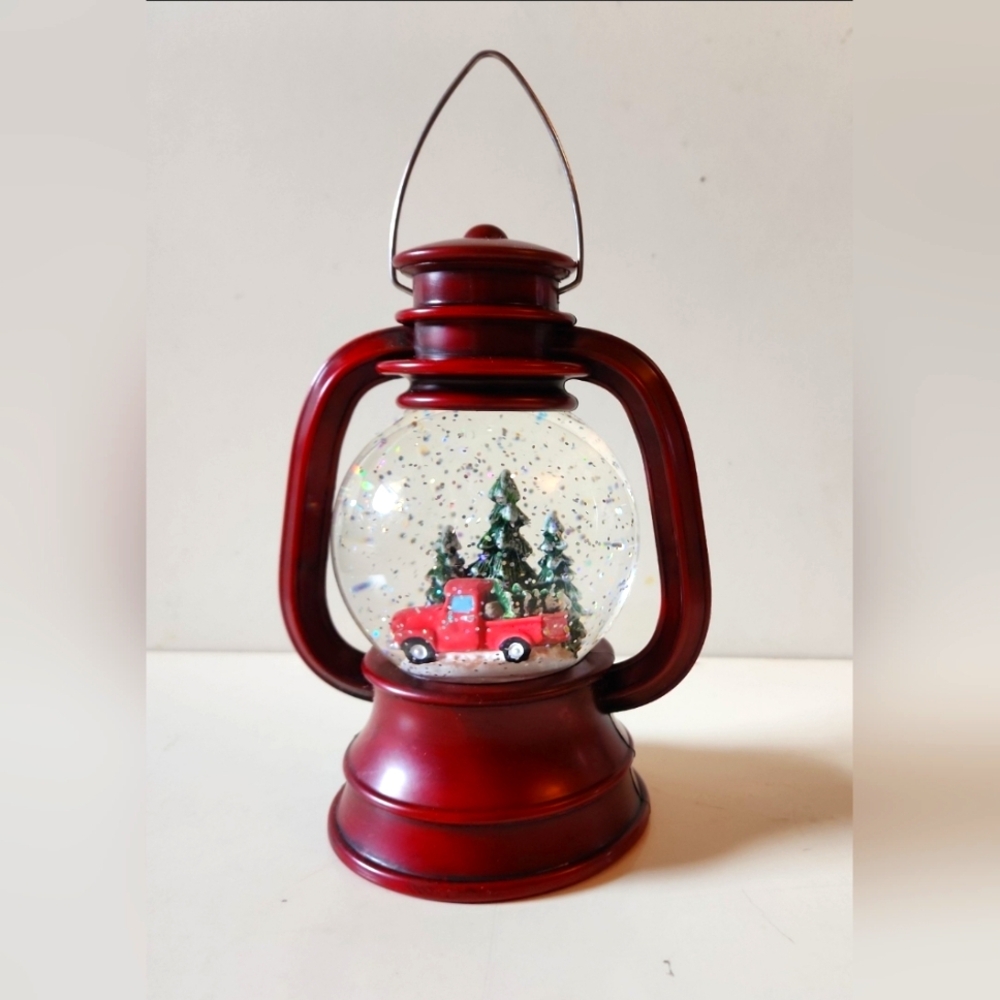Red Truck Lantern Christmas Tree Light Up Scenery Snow Globe